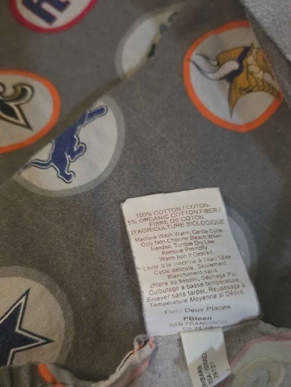 Pottery Barn Teen Gray NFL Logo Fitted Sheet Set